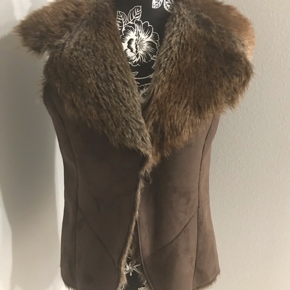 Fever 2 Way Reversible Faux Fur Faux Suede Vest Teddy Bear Brown Sz Med NEW - Picture 10 of 13